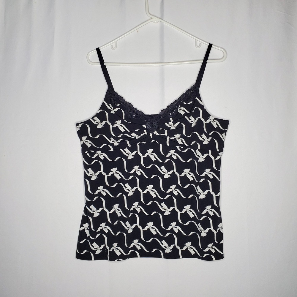 WHBM Lace Trim Empire Tank Top Women XL Y2K‎ Bow Ribbon Whimsygoth Coquette